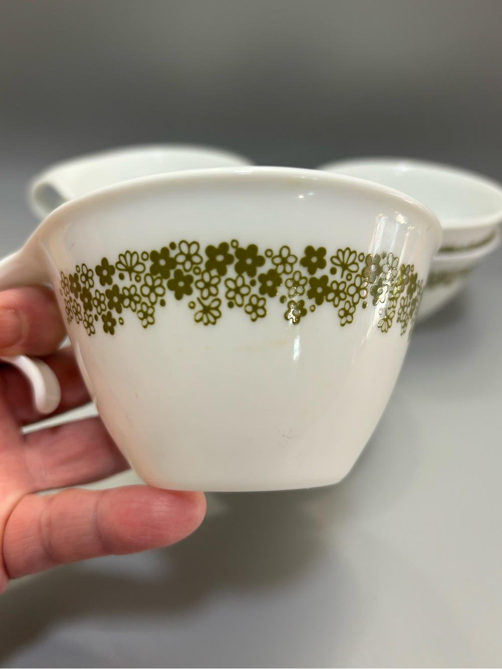 Set of 6 Vintage Corelle Crazy Daisy Coffee Cups Mugs Spring Blossom Green